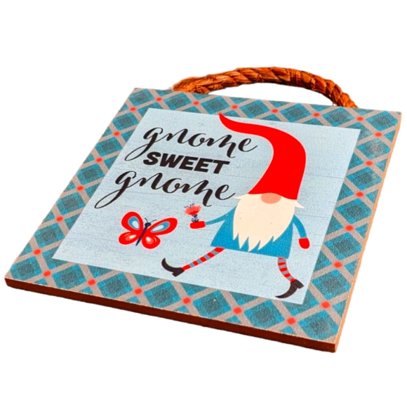 Wincraft Gnome Sweet Gnome Butterfly Small Wooden Sign with Jute Rope Hanger - Picture 2 of 6